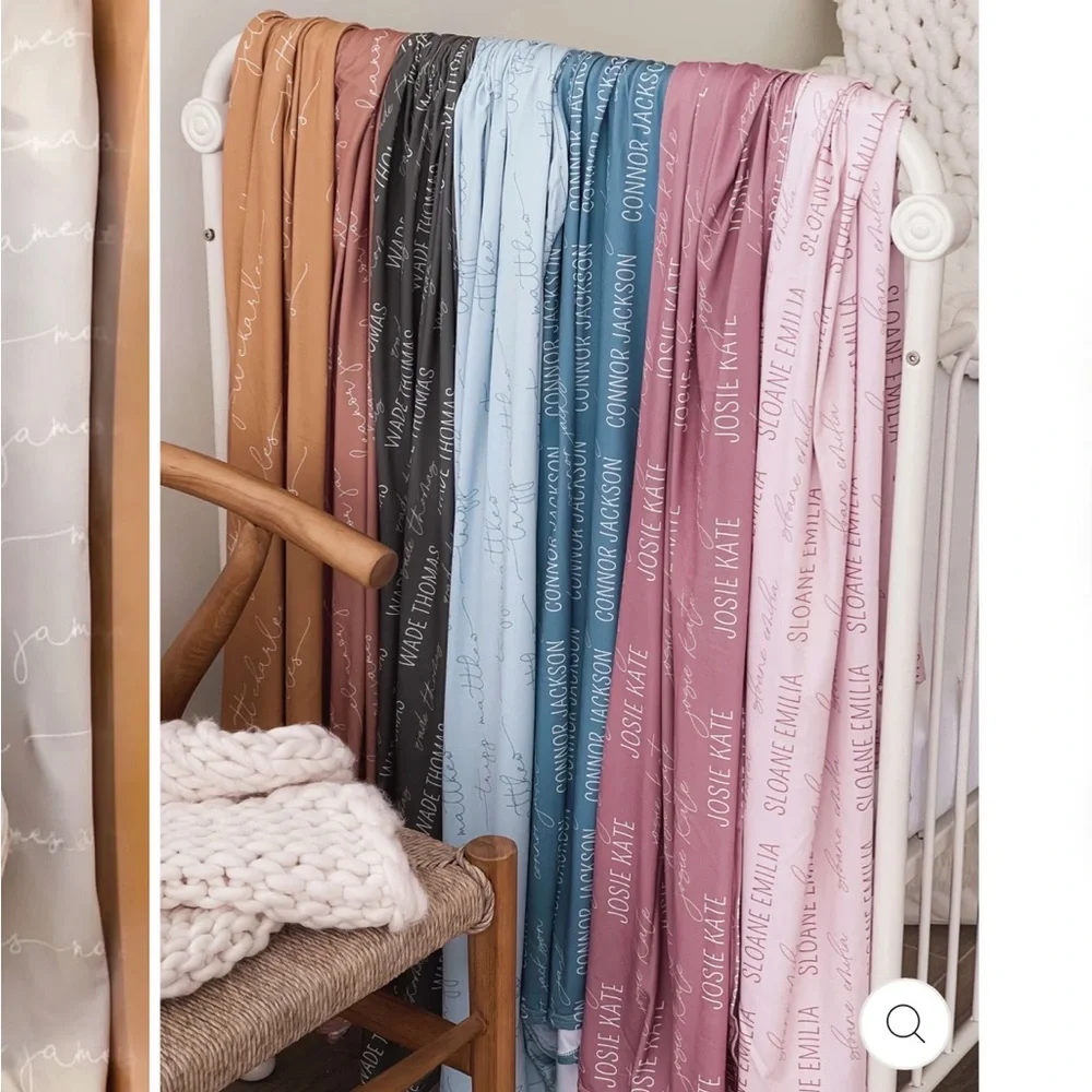 NWT - Caden Lane Personalized Baby Swaddle - Dusty Blue Name-Noah Oliver